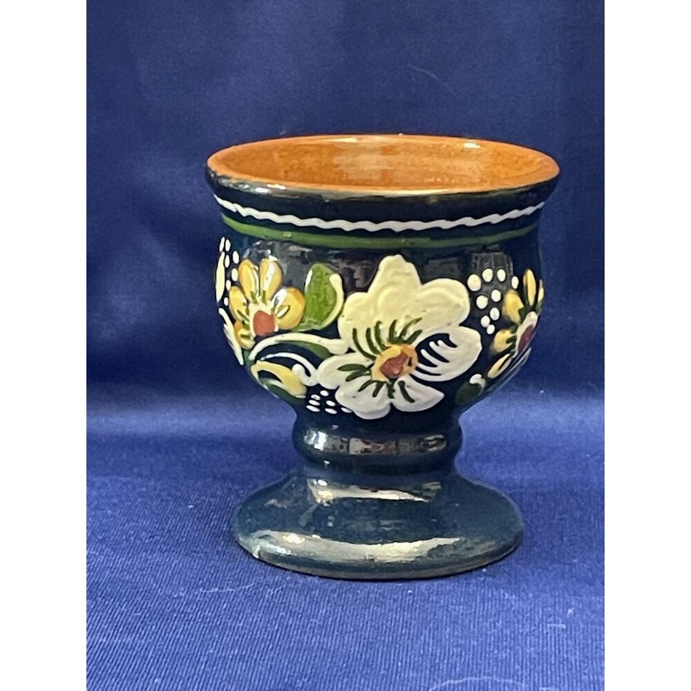 Talavera Clay Mexican Cobalt Blue Hand Painted Egg Cup